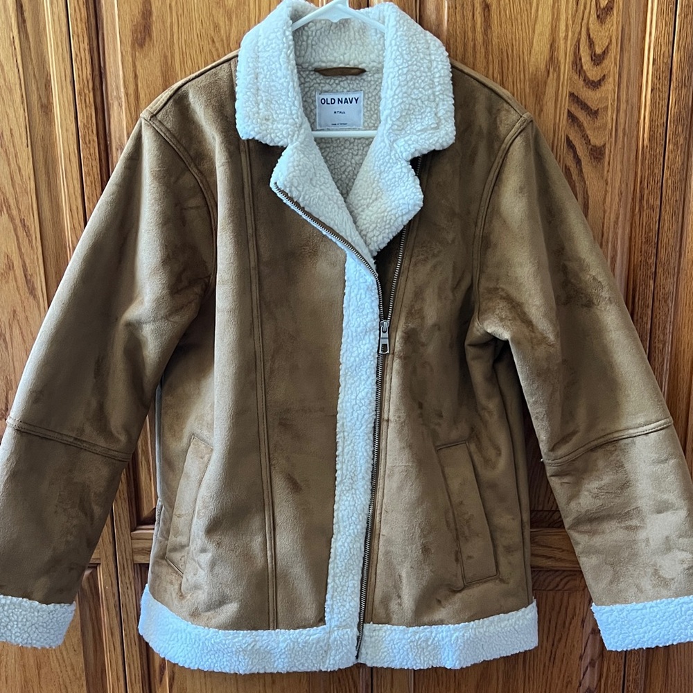 Old Navy Tan Faux Suede Jacket with White Sherpa